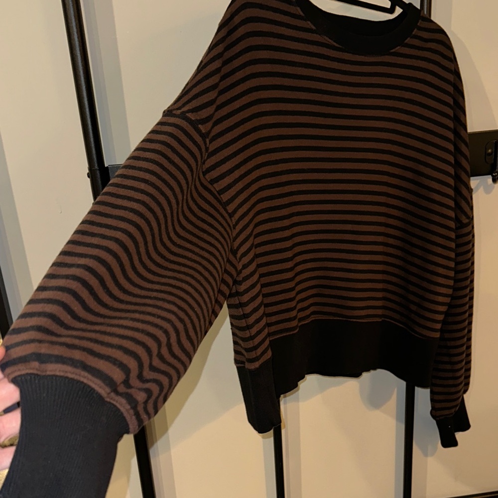Aerie Striped Black and Brown Sweatshirt - Picture 5 of 6